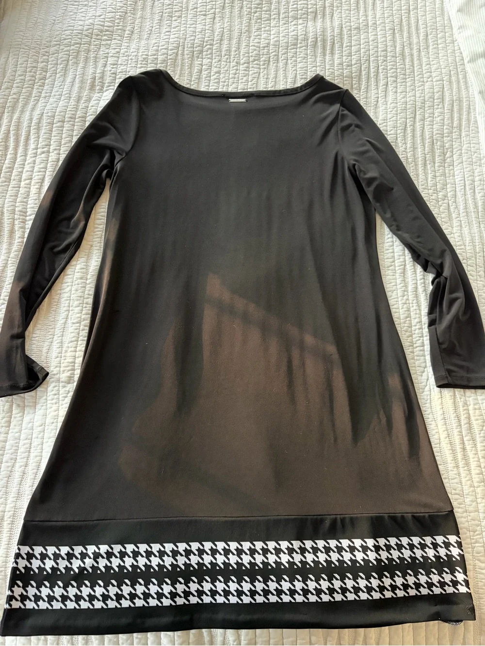 Michael Kors Black Long-Sleeve Shift Dress with Houndstooth Hem